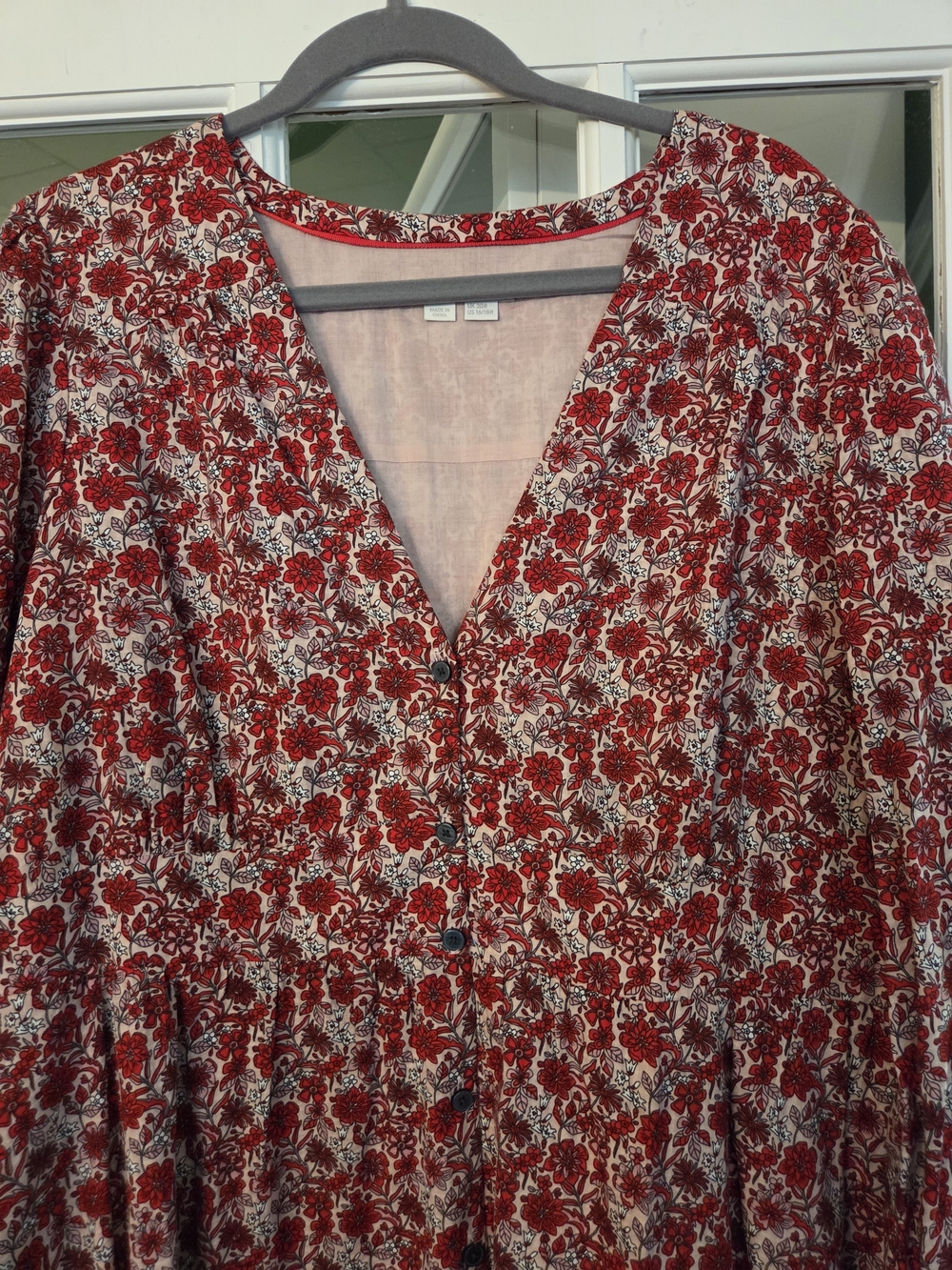 Boden Red + Pink Floral Maxi Dress with V-Neck - Size 16/18R - Picture 11 of 14